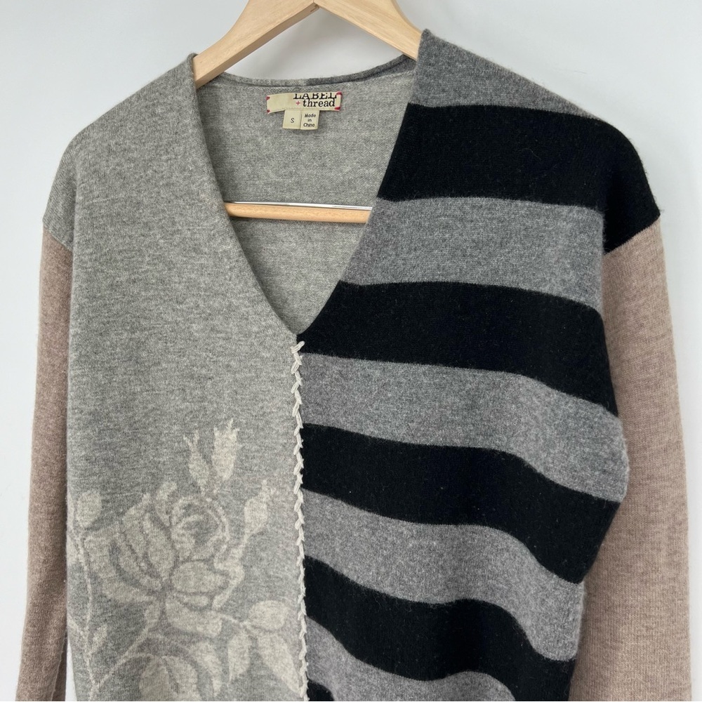 Label + Thread Cashmere Wool Patchwork Thread Striped Floral‎ Colorblock Sweater - Picture 3 of 9